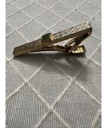 Gold Tone TIE BAR CLIP CLASP STAY Thin Skinny Green Jade Stone Vintage - $27.71 CAD