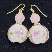 Floral Art Glass Faceted Pink Rose Quartz Bead Dangle Earrings Fish Hook... - $19.06 CAD