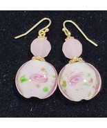 Floral Art Glass Faceted Pink Rose Quartz Bead Dangle Earrings Fish Hook... - $19.07 CAD