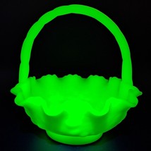 Fenton Uranium Custard Glass Blackberry Basket Intricate Rose Handle Vintage - $87.03