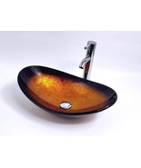 Handmade Gold Bronze Artistic Boat Shape Bathroom Tempered Glass Vessel ... - $139.55