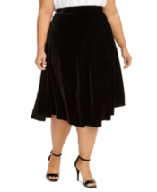 NWT CALVIN KLEIN BLACK BLACK VELVET FLARE MIDI SKIRT SIZE 20 W WOMEN - $75.22