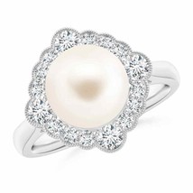 ANGARA Freshwater Pearl Cushion Halo Engagement Ring for Women in 14K Solid Gold - £1,195.13 GBP