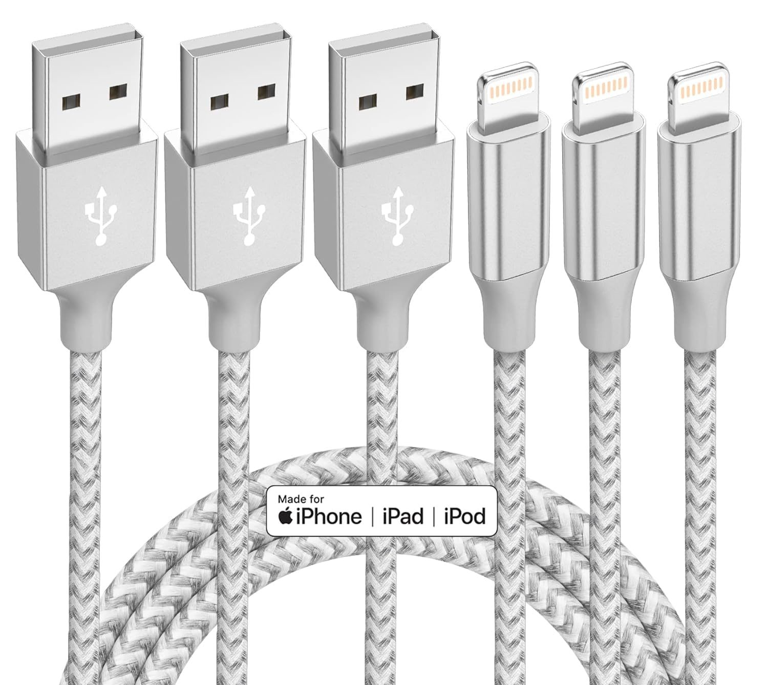 iPhone Charger 3 Pack 10 ft Apple MFi Certified Lightning Nylon Braided Cable F