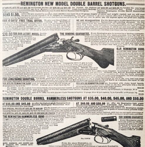 Primary image for 1900 Remington Dbl Barrel Shotgun Advertisement Victorian Sears Roebuck 5.25x7"