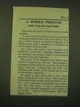 1902 Post Grape-Nuts Cereal Ad - A whole fortune good food and good health - £14.48 GBP