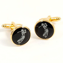 Bey-Berk Bey-Berk Gold Plated Golfer Design Cufflinks Round  - £23.94 GBP