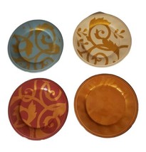 Rachael Ray Stoneware Appetizer Plates Gold Scroll 4 Pc 6 Inch Each Unique Color - £13.78 GBP