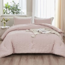 Pink Queen Size Comforter Set, 3 Pieces Blush Girls Women Lightweight Summer See - £73.53 GBP