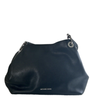 Michael Kors Bag Raven Black Tote Pebble Leather Satchel Purse Silver Hardware - £164.90 GBP