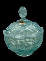 Fenton Aqua Blue Opalescent Lily of the Valley Candy Dish Bowl Art Glass - $122.26