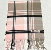 100%Cashmere Scarf Check Plaid Pink/Black/Tan Made In England Warm Wool#... - £15.75 GBP