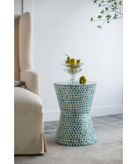 Blue Capiz Tapered Round Garden Accent Stool Side Table - $2,512.95 MXN