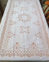 Vintage Tablecloth White Battenburg Lace Rectangle 63” X 85” C6 - £59.96 GBP