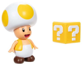 Jakks World of Nintendo Super Mario Yellow Toad w/ Question Block Action Figure - £11.32 GBP