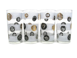 Libbey Set of 4 Glasses Tumbler Mid Century Coin Frosted Bands Black Gold 10 Oz  - £26.89 GBP