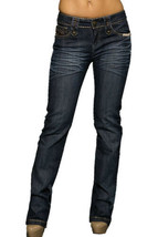 Rebel Spirit Brown Leather Fleur Back Pocket Womens Bootcut Denim Jeans Blue NEW - £81.49 GBP