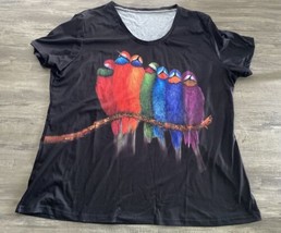 Temu Black with Brightly Colored Parrots T-Shirt size 2XL - $14.85