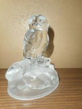 Vintage Heavy Solid Glass Owl Figurine - Paperweight Frosted Glass Base - £23.95 GBP
