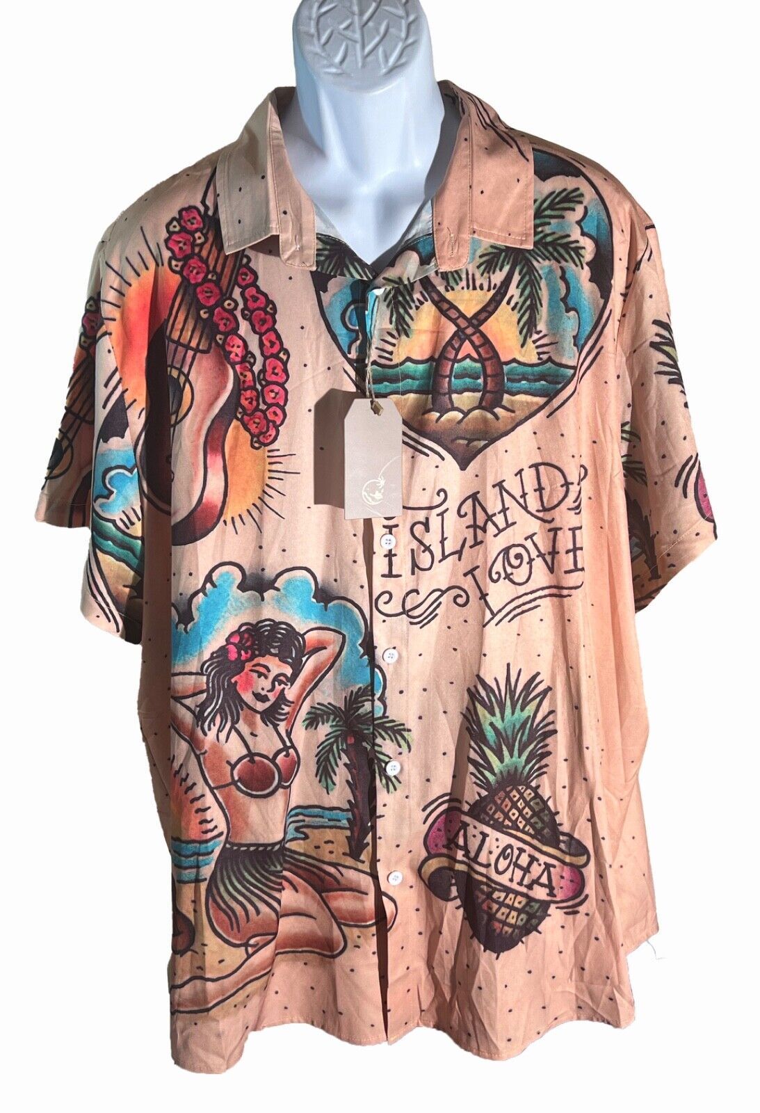 Hawalili  Men’s Size 2XL Hawaiian Shirt Hula Girl Palm Trees Island Love... - $29.69