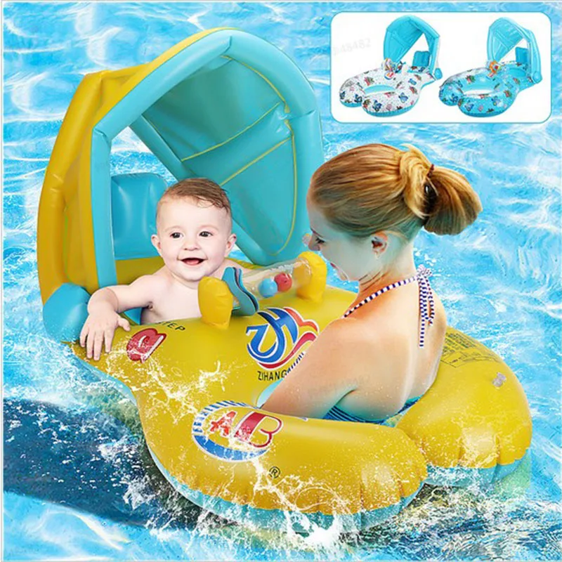 Baby Pool Float With Sunshade Portable Mother Children Swim Circle Inflatable - £18.92 GBP+