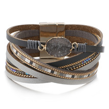 Amorcome Stone Charm Leather Bracelets For Women 2022 Fashion Crystal La... - $12.41