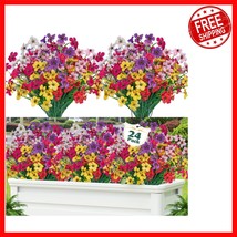 Vibrant 24 PCS Mixed Color UV Resistant Faux Flowers - Perfect for Any O... - $36.85