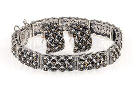 Gorgeous Sterling Silver Marcasite Bracelet and Earring Set Milgrain Detail - $607.62