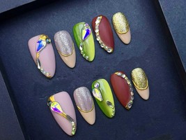 nail art, rhinestone luxury acrylic designer gem glitter nails, matte na... - $26.99