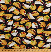 Cotton Tacos Mexican Food on Black Cotton Fabric Print by the Yard (D783.53) - £24.23 GBP