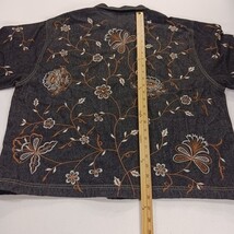New Direction RN#94153 Women’s XL Black Embroidered Floral Denim Jacket Chest 50 image 5