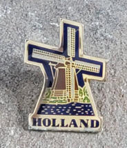 Holland Windmill Blue Travel Souvenir Vintage Lapel Hat Pin - $6.99