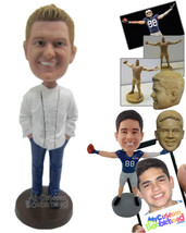 Personalized Bobblehead Handsome Boy Wearing A Fashionable Long-Sleeved Shirt, J - £67.93 GBP