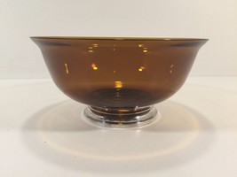 Vintage 8&quot; Amber Glass Bowl With Gorham Sterling Silver Base - £46.85 GBP