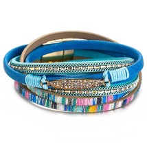 Amorcome Colorful Stripe Leather Bracelet for Women Bohemian Natural stone Charm - £9.69 GBP