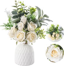 Abaze Artificial Rose Flowers In Vase For Decoration, Faux Silk, Champagne - $29.94