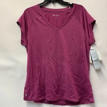 Ideology Womens L Fuchsia Pink Striped Short Sleeve Sports Top NWT CA69 - $19.59