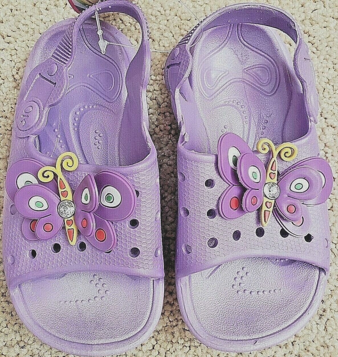 Baby Girl Sandals Shoes Size 5 Purple With Butterflies New So Stinking Adorable! - $10.02