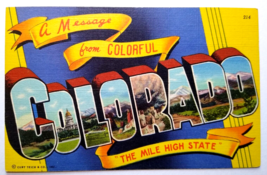 Greetings From Colorado Large Letter Linen Postcard Curt Teich Mile High Unused - £8.93 GBP