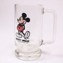 Vintage Walt Disney Productions Mickey Mouse Clear Glass Beer Mug Cup St... - $10.46