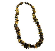 Tiger’s Eye Necklace Beaded Brown and Gold Asymmetric Natural Stones 16” - £11.55 GBP
