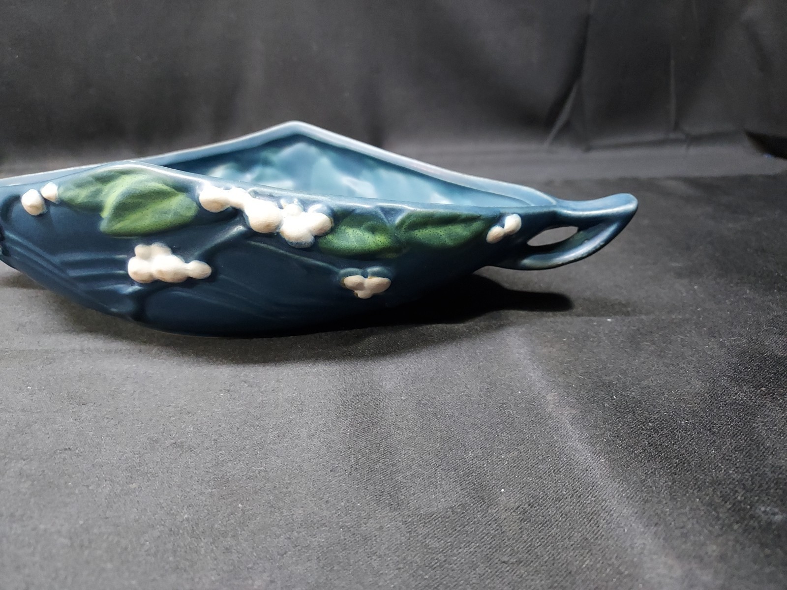 1940s Roseville Pottery Blue Snowberry Console Dish Double Handles # 18L1-10 Item image 7