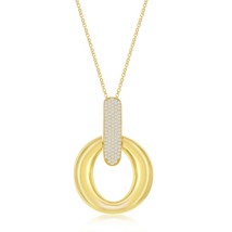 Large Polished Door-Knocker Pave Pendant W/Chain - Gold Plated - £103.41 GBP