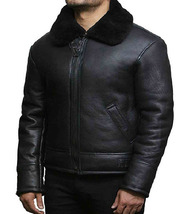 Men&#39;s BLACK shearling Real Sheepskin B3 Men&#39;s RAF Flight Real Leather Jacket  - $199.00