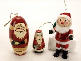 3 Wooden Santa Ornaments, 2 Nesting, One  Toyland, Vintage Decorations, #SNTA-05 - £15.46 GBP