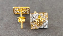 0.50Ct Cubic Zirconia Round Diamond Square Earrings Stud 18k Solid Yellow Gold - £164.34 GBP