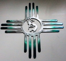 Southwestern Zia w/ Kokopelli - Metal Wall Art - Teal Tainted 24&quot; - £46.16 GBP