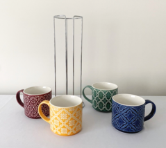 Over and Back Stacking Set of 4 Large Mugs in Rack Yellow Green Blue Red - £18.62 GBP