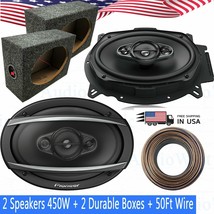 2x Pioneer TS-A6960F 450 Watts 6&quot;x9&quot; 4-Way Car Speakers + 2 Boxes + 50Ft Wire - £149.76 GBP