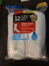 Hanes Crew Socks 12 Pack Mens Size 12-14 White Fresh IQ Cool Comfort Max Cushion - £20.49 GBP